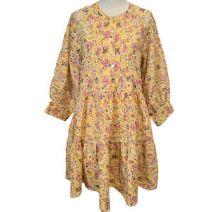 dRA Los Angeles Yara Yellow Floral Eyelet Print Mini Dress with Slip, Size XS